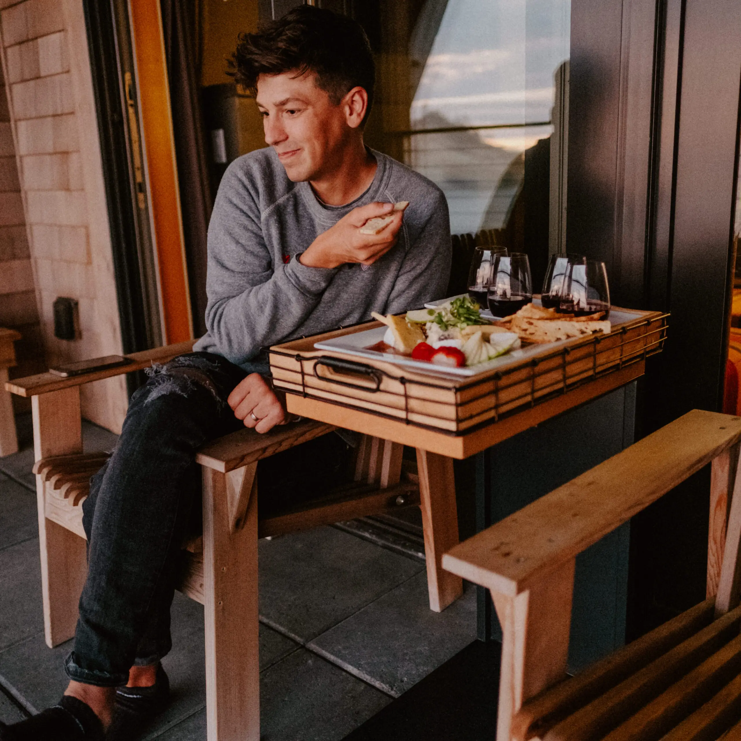 Michael eating lunch in Oregon.