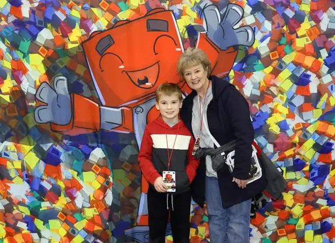 Jodi Nelson and her grandson Maddux Adams, 8, of Nevada enjoy Brick Fest Live at the Iowa Events Center in Des Moines on Saturday, Feb. 17, 2024.