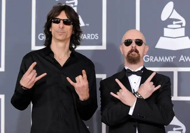 Scott Travis, left, and Rob Halford, of Judas Priest