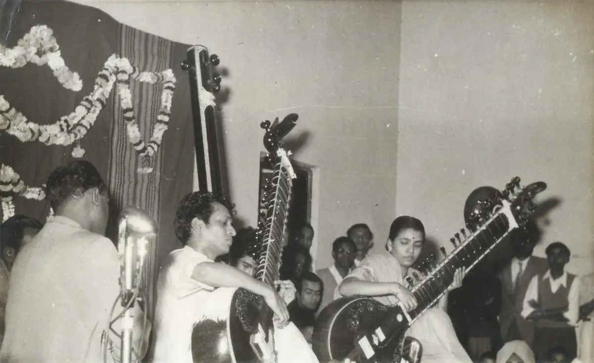 Annapurna Devi with Pt. Ravi Shankar at a jugalbandi concert.
