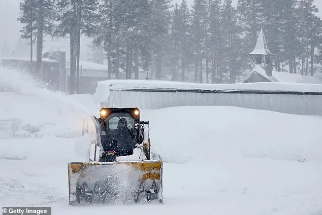 The NWS said on Thursday that strong winds had already produced damage around the Lake Tahoe area, and that even stronger winds with gusts up to 80 mph were expected today (pictured Kingvale, California on Thursday)