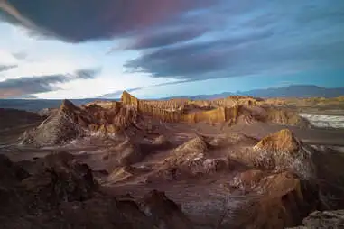 Valle de la luna (Moon Valley) in the Atacama desert in Chile at sunset.