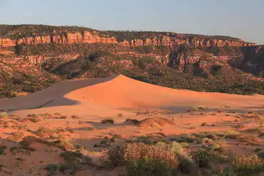 The sand dunes in Coral Pink Sand Dunes State Park, Near Zion Canyon, in Utah.