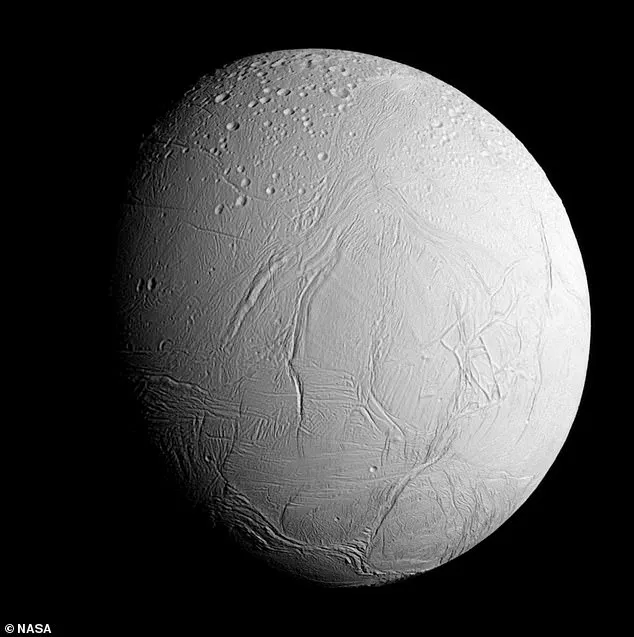 Enceladus - Saturn’s sixth-largest moon - is a frozen sphere just 313 miles in diameter (about one-seventh the diameter of Earth’s moon). It is pictured in this image captured by NASA’s Cassini spacecraft