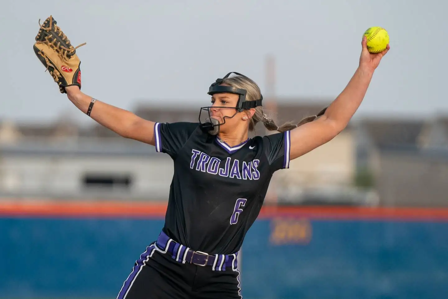 Downers Grove North's Ava Gusel (6) delivers a pitch against Oswego during a softball game at Oswego High School on Friday, April 14, 2023.