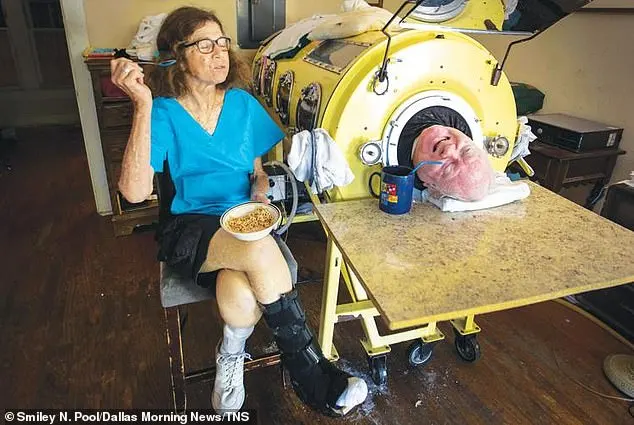 At 78, Mr Alexander lived long after the invention of the polio vaccine in the 1950s all but eradicated the disease in the Western world. Pictured, Paul Alexander and Kathy Gaines, his carer of 30 years, who he met from a newspaper advert