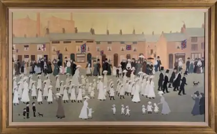 Other paintings in the exhibition include The Whitsun Walk Through Lees, 1907, by Helen Bradley, painted in 1968.