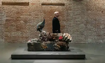 A spectacular museum of fakes … Hirst inspects Treasures from the Wreck of the Unbelievable in 2017.