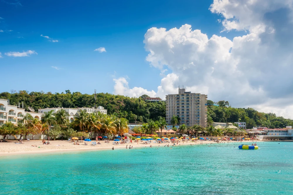 Jamaica Sunny beach in tropical Caribbean island. Jamaica beach in Montego Bay.