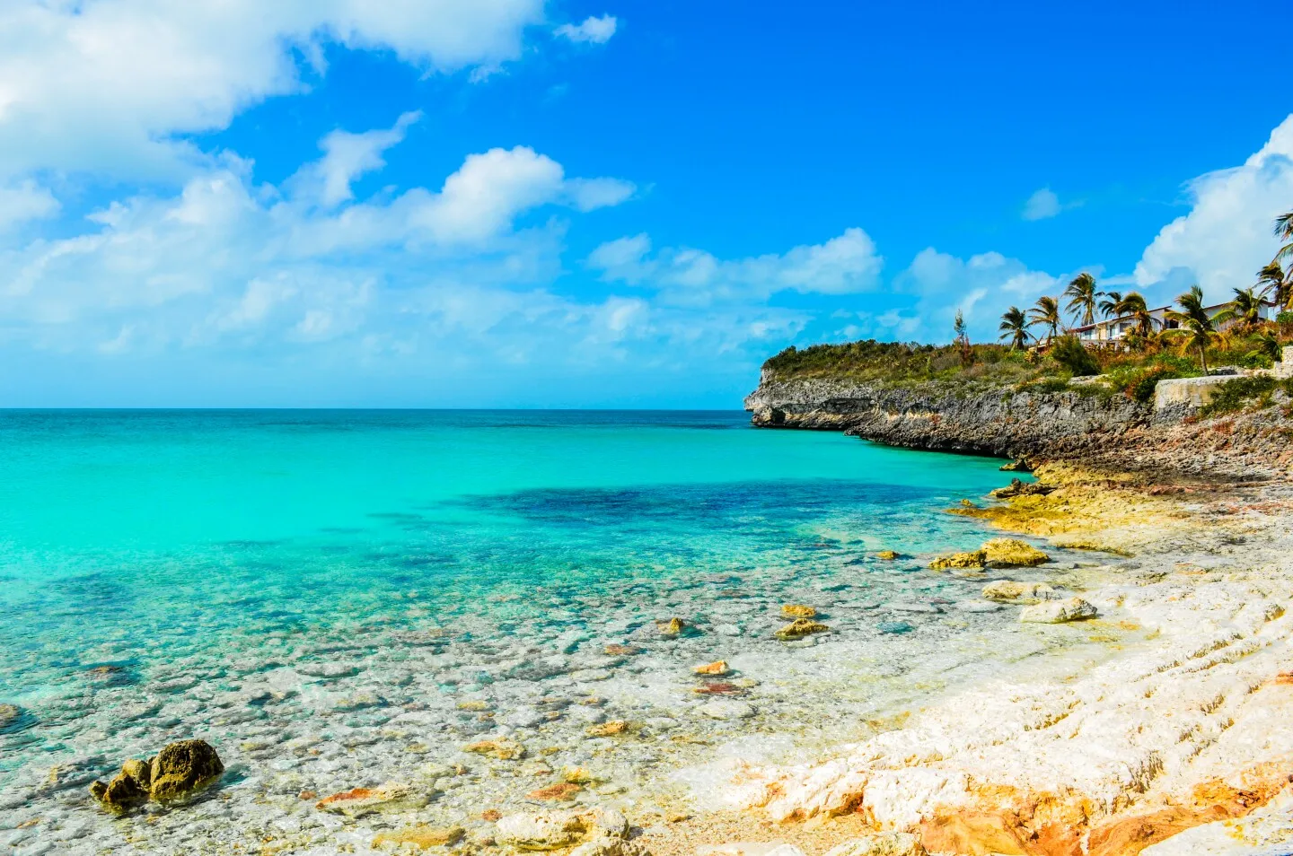 Rocky shoreline near turquoise water