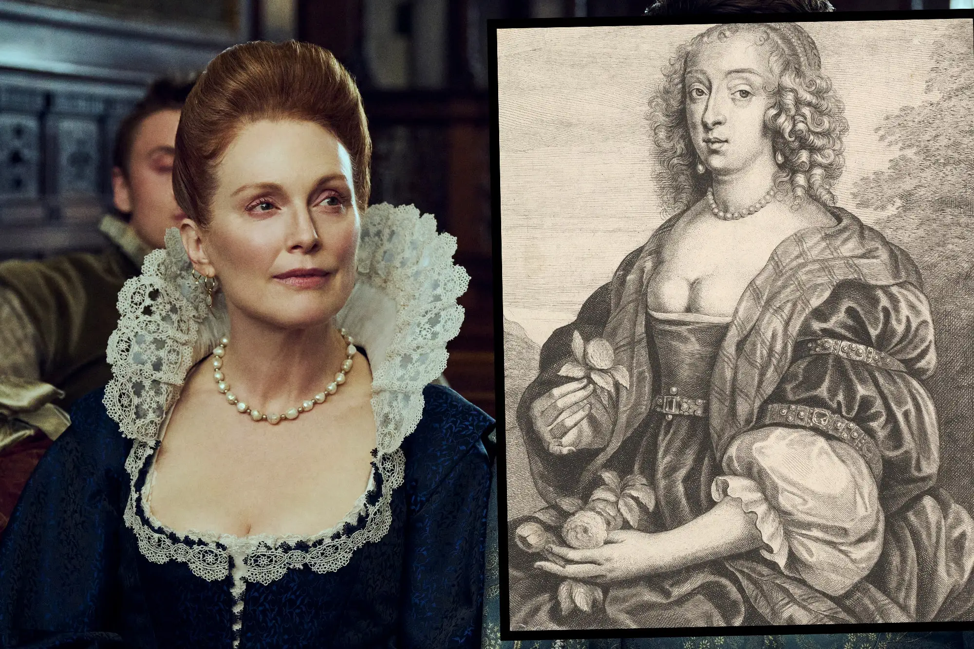 Image may contain Julianne Moore Henrietta Maria of France Art Painting Accessories Jewelry Necklace and Person