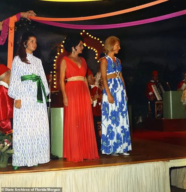 Diana Auchincloss (left), stepmother to actress and model Brooke Shields, pictured at a fashion show during a benefit for St. Mary’s Hospital at the Everglades Club