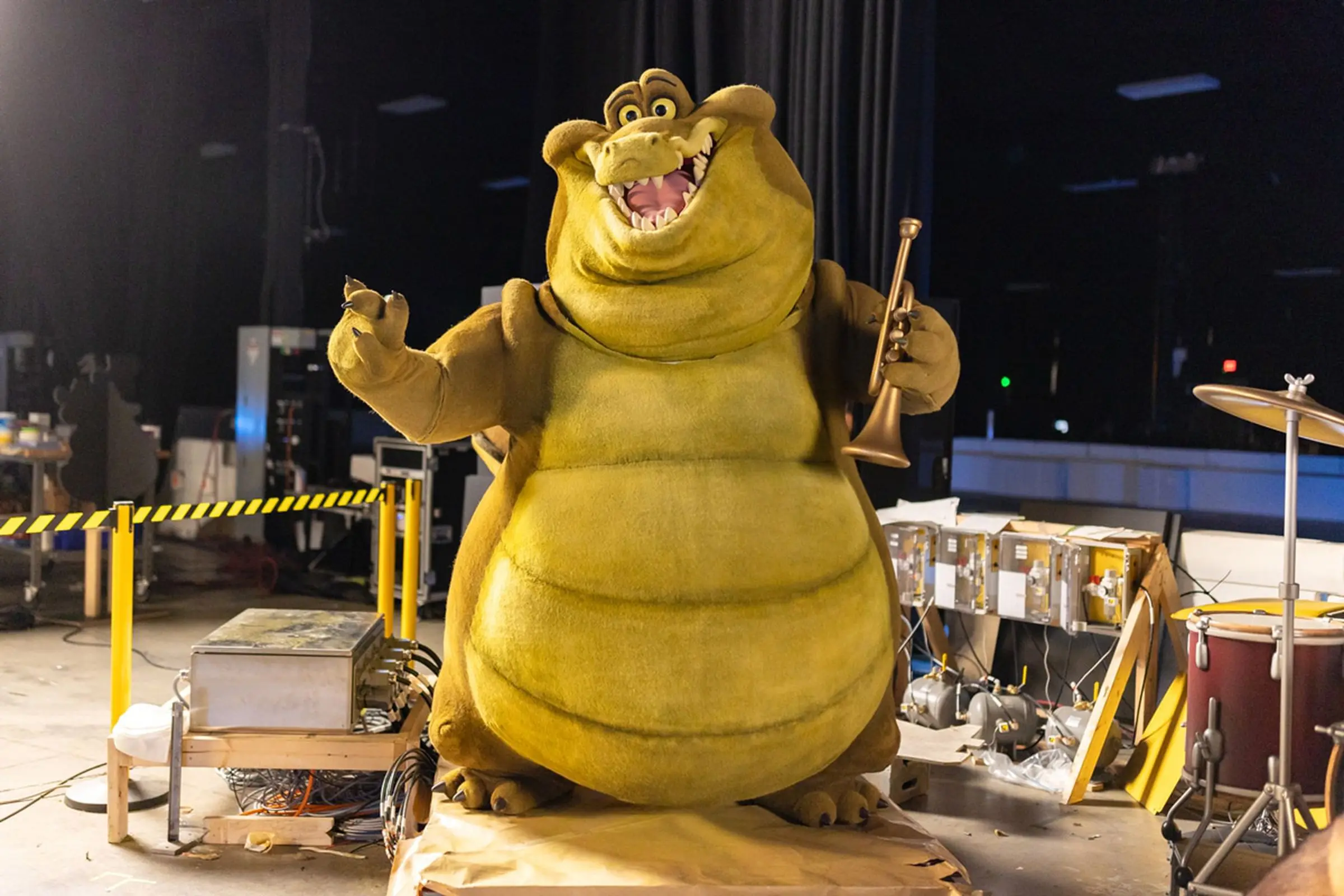 A picture of the Louis the Aligator animatronic from Disney’s Tiana’s Bayou Adventure ride.