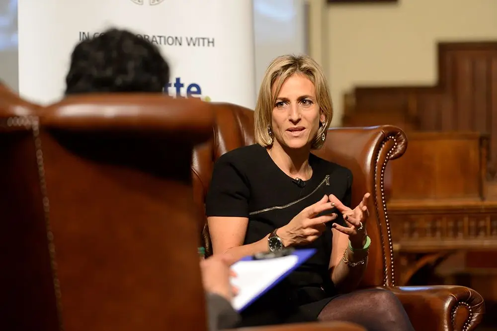 Emily Maitlis speaking at Cambridge Union