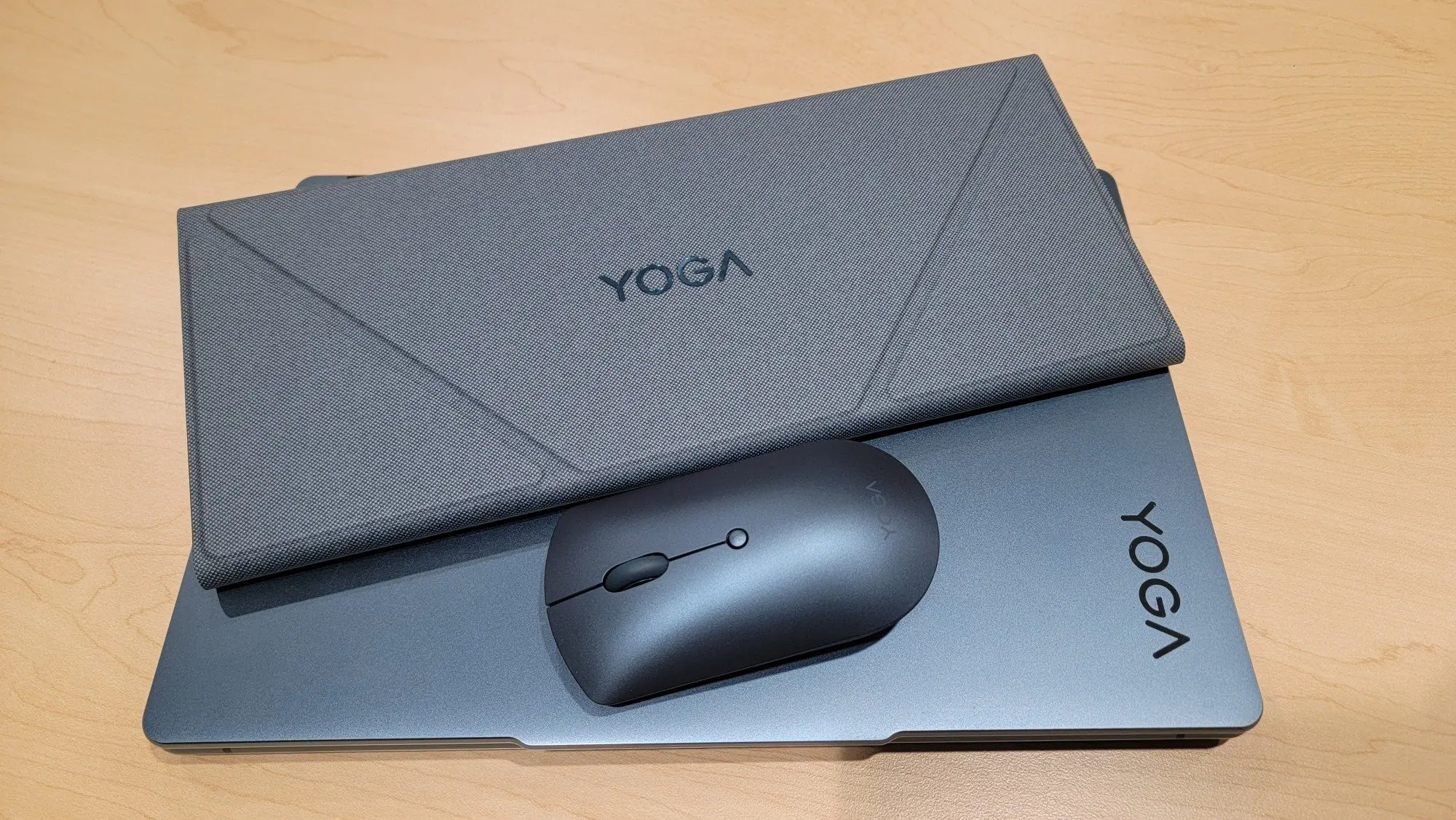 Yoga Book 9i peripherals on a table