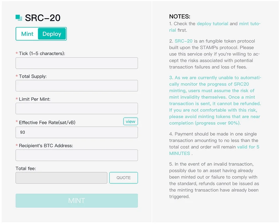 How to deploy and create SRC-20 tokens