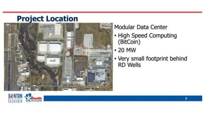 A slide from Denton Municipal Electric’s presentation Tuesday shows the proposed location for a data center project near RD Wells substation in the airport industrial park on the city’s west side.