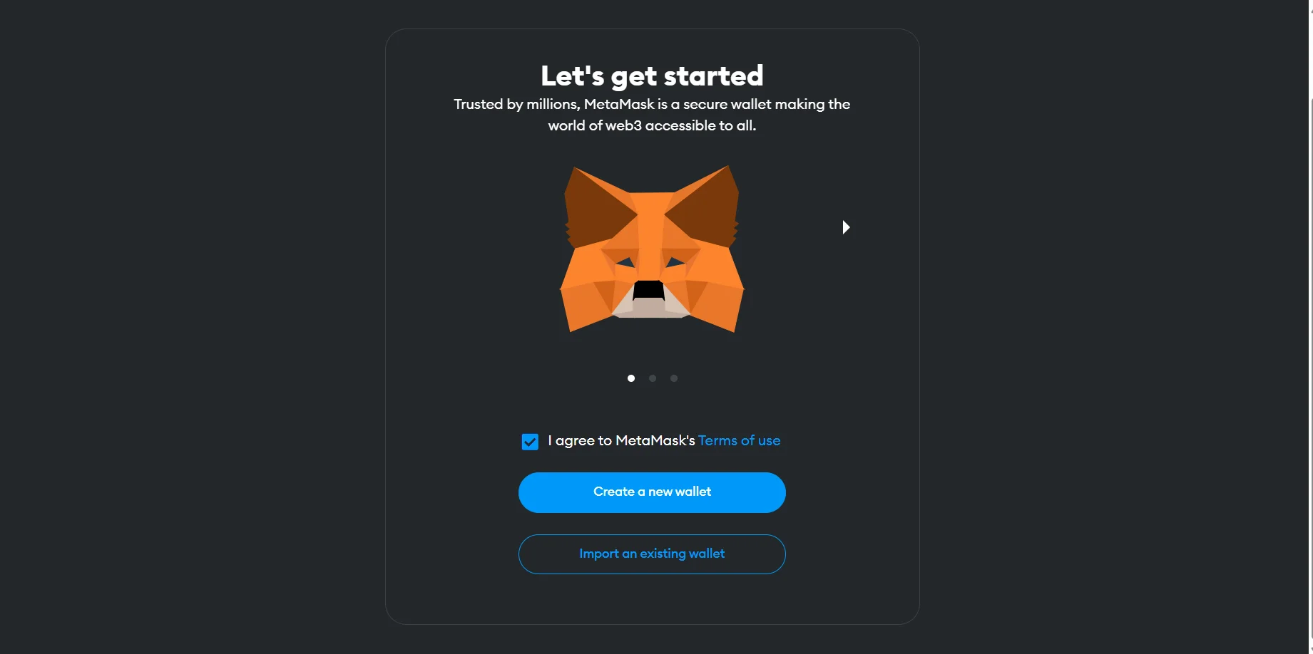 start page for MetaMask