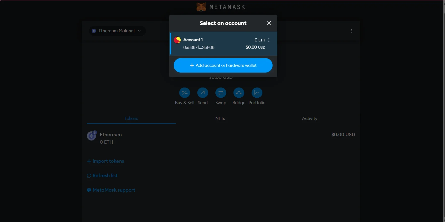 option to add hardware to metamask wallet