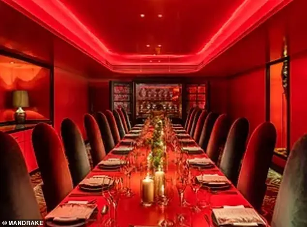 The event played out in the hotel's 20-seater private dining room with the background of a huge champagne fridge. The hotel says the room is 'Ideal for private gatherings, meetings, private dinners and events'