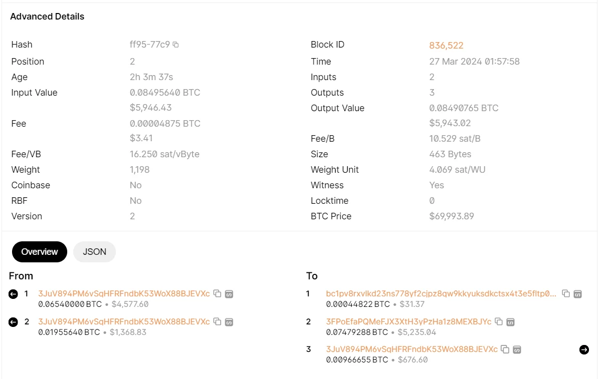 Bitcoin transaction details