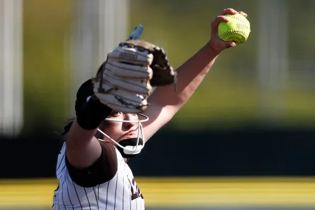 St. Francis’ Kate Munnerlyn (8) pitches against San Ramon in the fourth inning at St. Francis High School in Mountain View, Calif., on Tuesday, May 30, 2023. (Shae Hammond/Bay Area News Group)