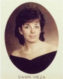 A senior yearbook photo of Dawn Meza Soufleris