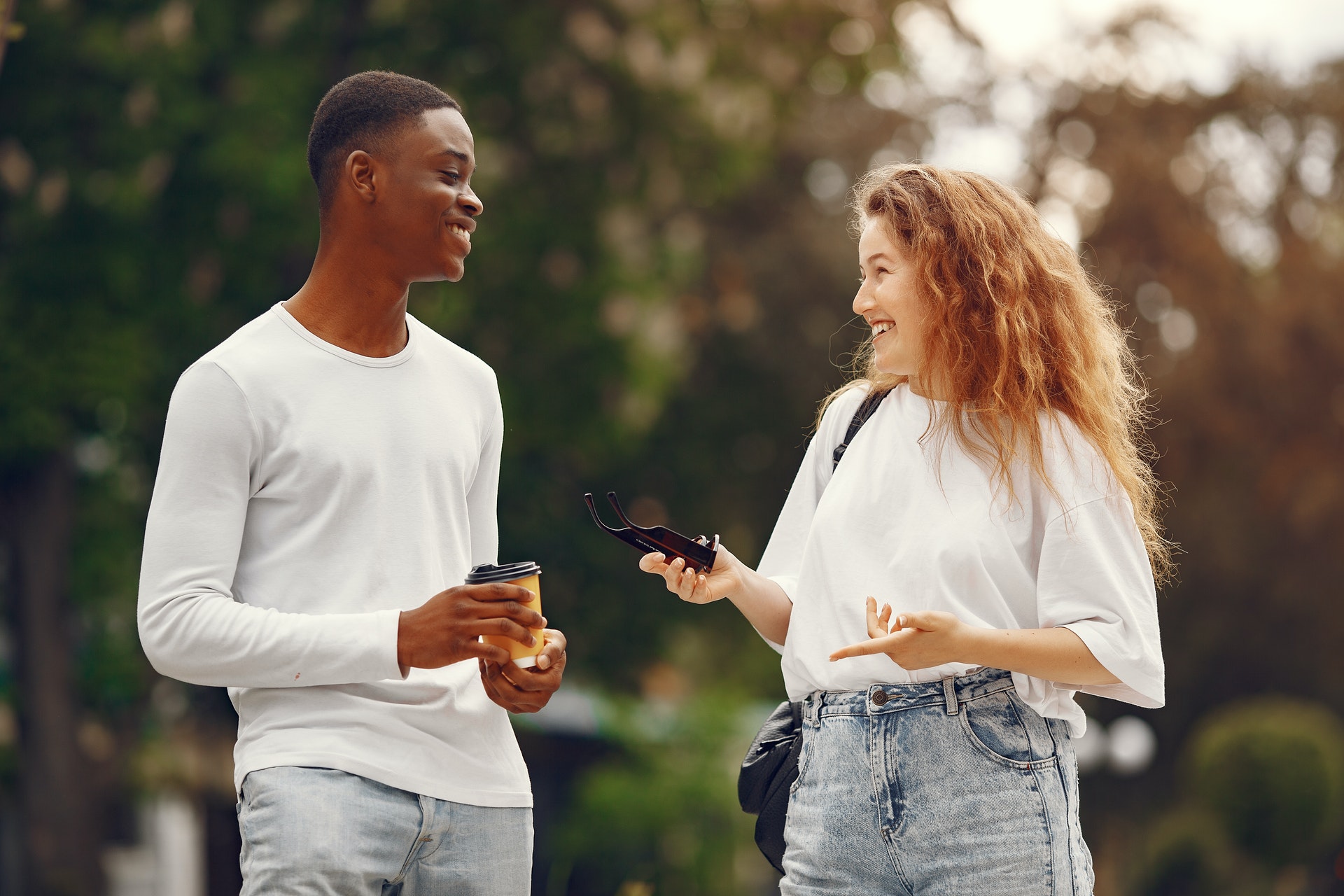 strangers smiling at each other