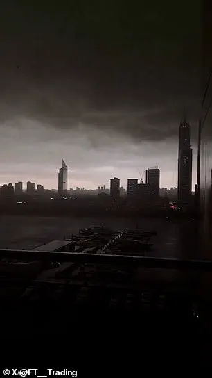 Dark clouds loom over the Dubai skyline as the city is hit by powerful storms