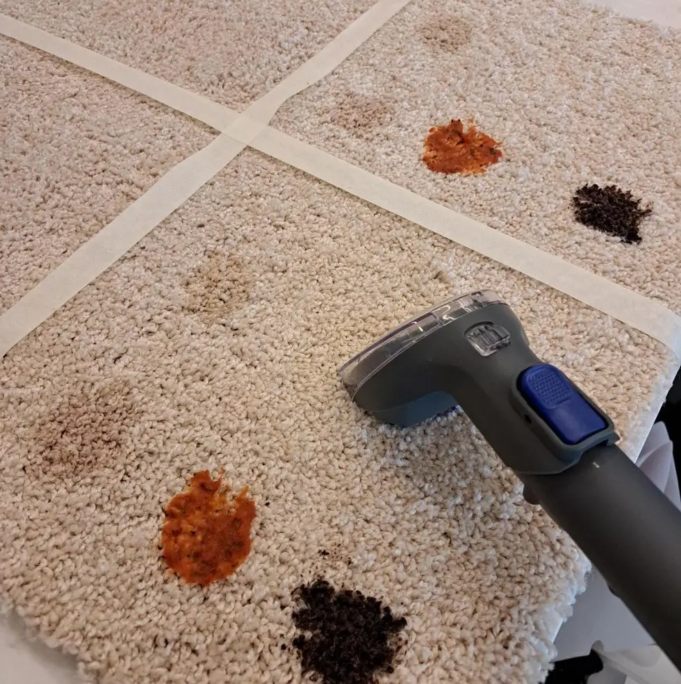 best carpet cleaners testing a carpet cleaner on stains