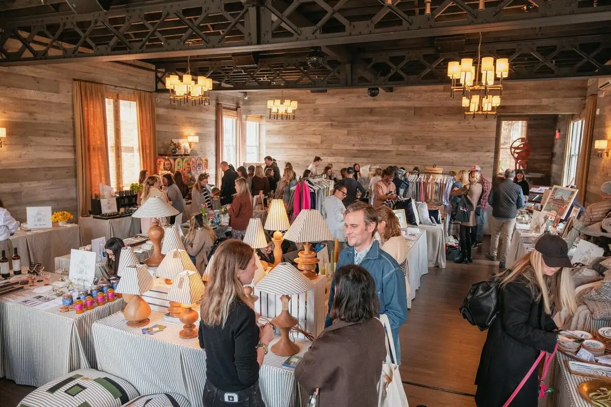 Shoppers mingle at The Ticking Tent, a new design event in the Hudson Valley