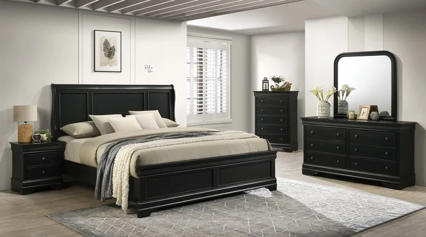 The four-piece Porterlito bedroom from Lifestyle is crafted with wood and Okume veneer and comes in two finishes: black and toffee brown. Suggested retail is $699.