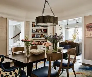 dining room with dark wood furniture