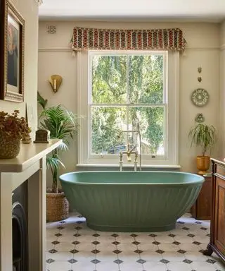 bathroom with green bath