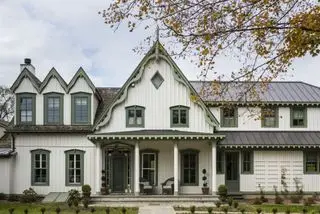 L.B. Copeland Germantown home exterior with windows and architectural details in green, photograph Adam Kane Maccia