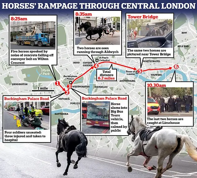 The horses bolted and went on a six-mile rampage through central London