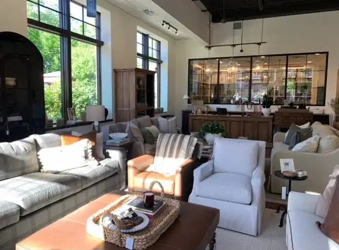 The front service desk area of Stone House Collective's new location is seen May 30, 2024, in Shorewood.