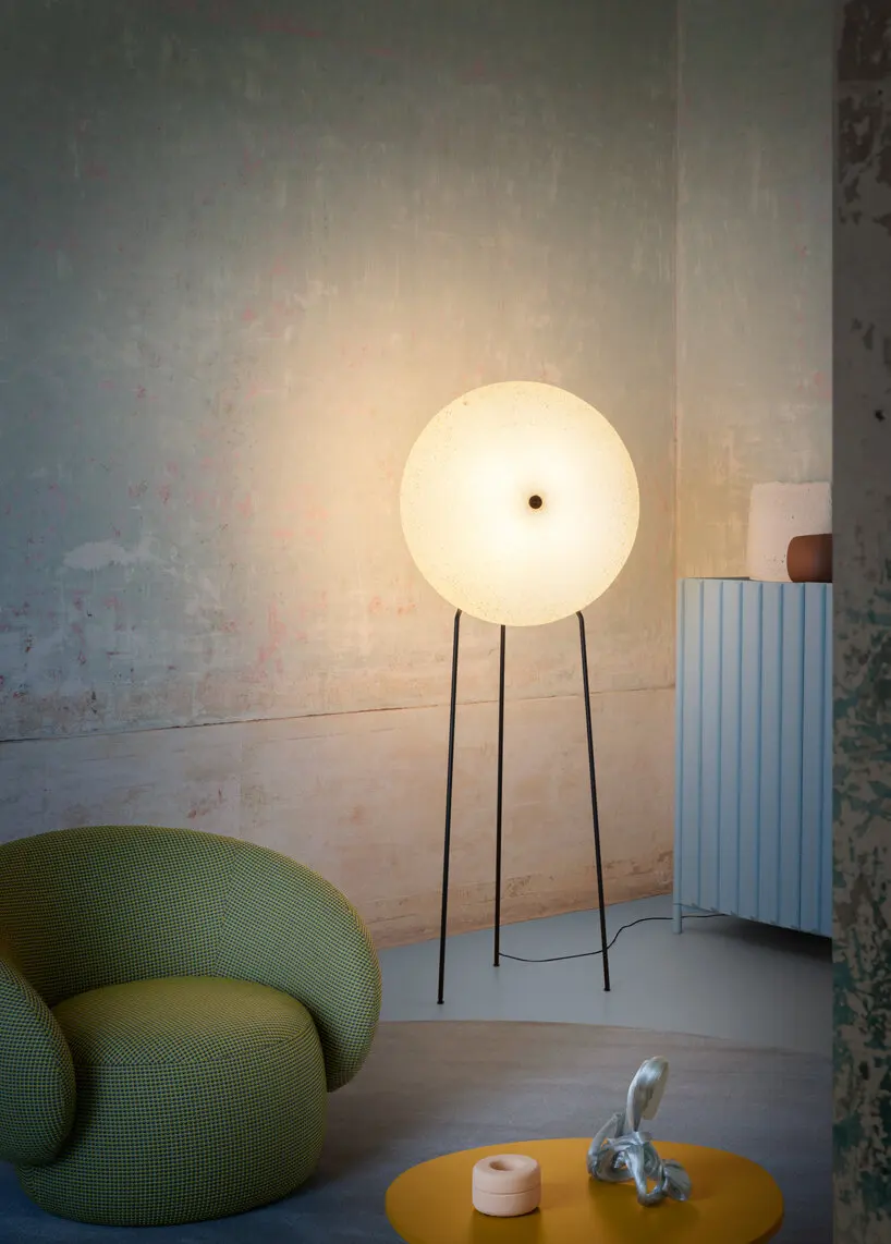 lunar surface-inspired lamp by e-ggs x miniforms gently illuminates interiors