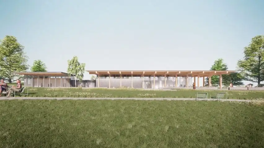 Low-lying modernist pavilion