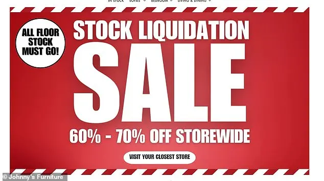 Johnny's website confirms the news, advertising a 'stock liquidation sale' with 60 to 70 per cent off storewide