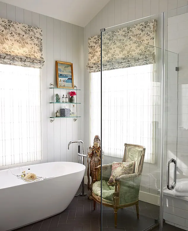 ‘Not everything you find has to be re-covered. There’s something wonderful about a well-worn chair,’ says Ireland, whose own antique find in her bathroom retains its original 19th-century fabric.
