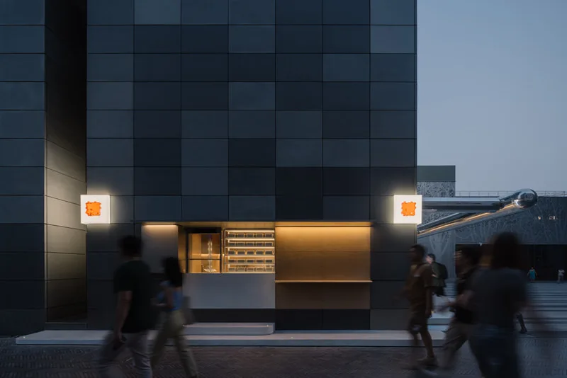 padded cylinders in soft nude colors flood noodle restaurant's interiors by office aio