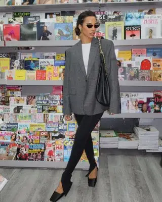 Rochelle Humes styles Prada satin mules.