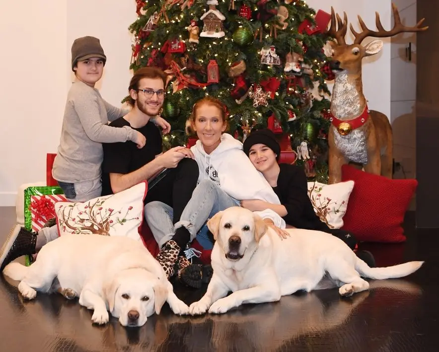 A family in front of a Christmas tree