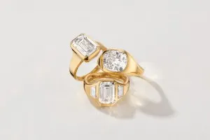 Mob wife aesthetic engagement rings, solitaire, three stone, bezel