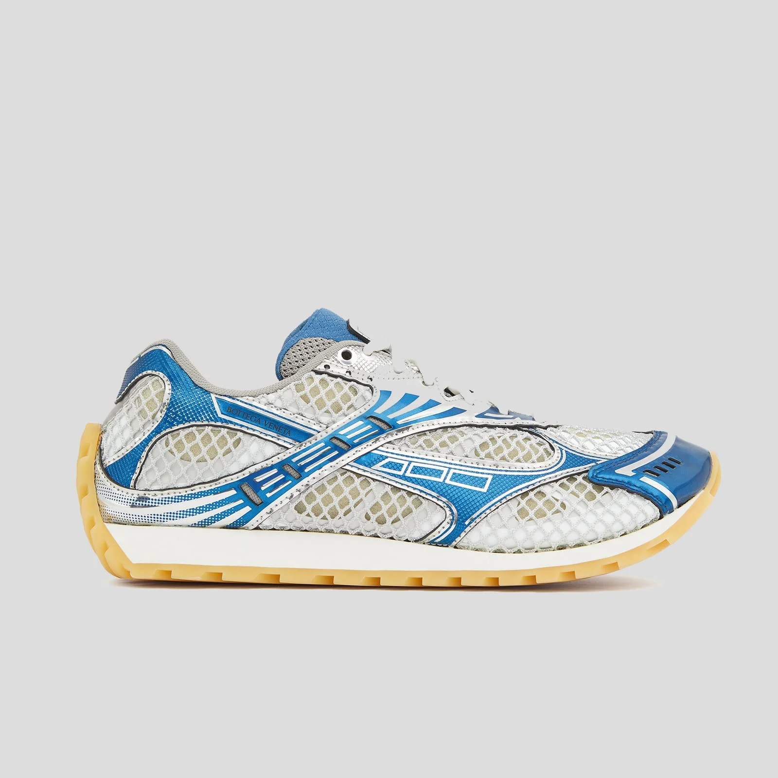 Bottega Veneta's blue and white Orbit sneakers designed by Matthieu Blazy