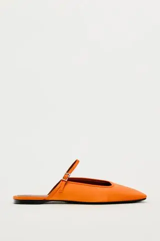 Orange satin flat mules