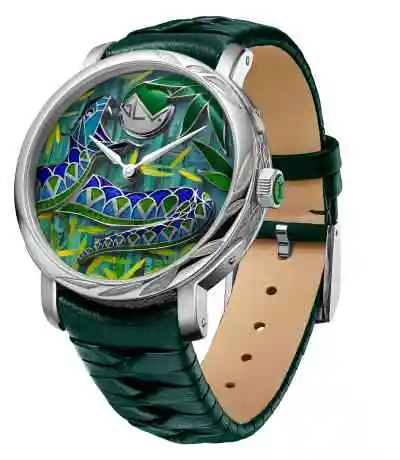 Snake’s Jungle in white gold, nephrite jade and marquetry, POA, louisvuitton.com