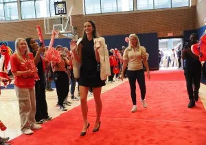 INDIANAPOLIS, IN - APRIL 17: Caitlin Clark and Christie Sides of the Indiana Fever arrive at Gainbridge Fieldhouse prior to Clark's introductory press conference on April 17, 2024 at Gainbridge Fieldhouse in Indianapolis, Indiana. NOTE TO USER: User expressly acknowledges and agrees that, by downloading and or using this Photograph, user is consenting to the terms and conditions of the Getty Images License Agreement. Mandatory Copyright Notice: Copyright 2024 NBAE (Photo by Ron Hoskins/NBAE via Getty Images)