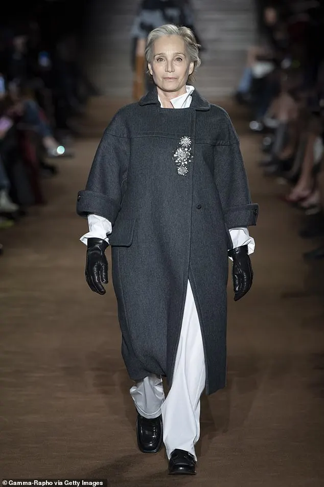 Kristin Scott Thomas on the runway at the recent Miu Miu show